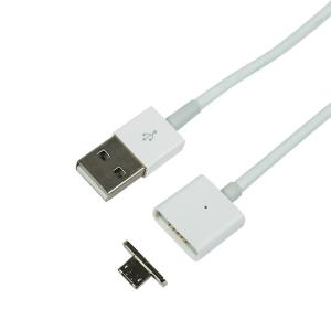 USB кабель micro USB магнитный со съемным штекером, 1м белый 