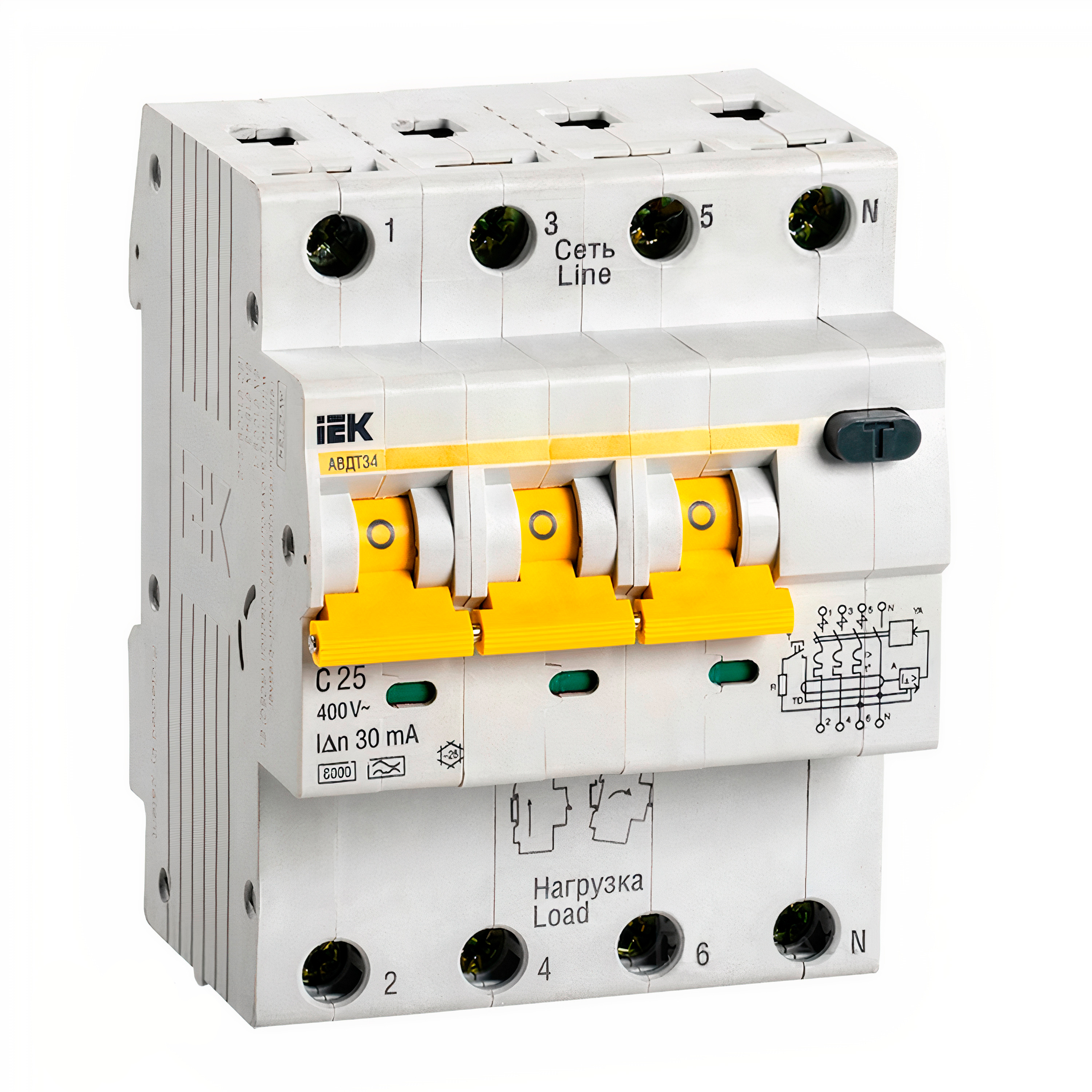 Автоматический выключатель дифференциального тока АВДТ34 C25 30мА IEK 