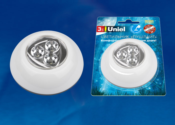 DTL-360 Круг/White/3LED/3АAA Uniel Светильники ночники с батарейками (в комплект не входят) шк 4690485091691 
