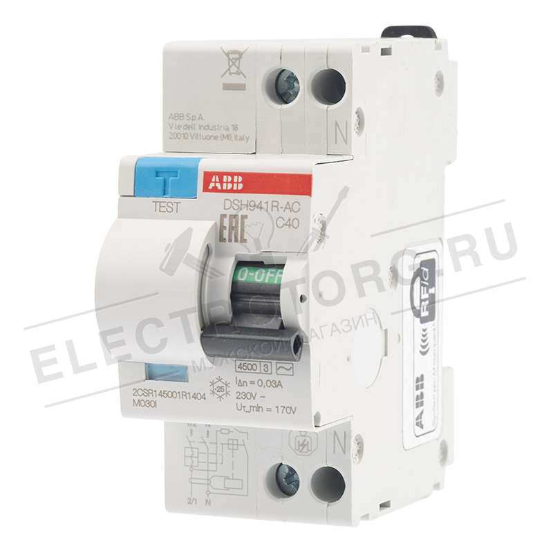 Автоматический выключатель дифференциального тока 2P 40А 30mA 4,5кА 230В (АВДТ) DSH941R AC-C40/0,03 ABB 