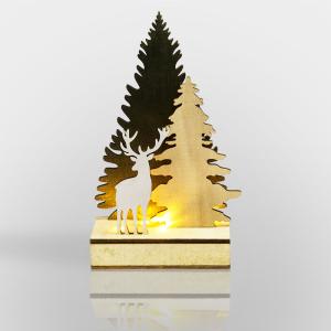 Деревянная фигурка с подсветкой Елочка с оленем 12x6x21,5 см
