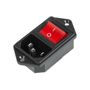 Выключатель клавишный 250 V 6 А (4с) ON-OFF красный с подсветкой иштекером C14 3PIN  REXANT
