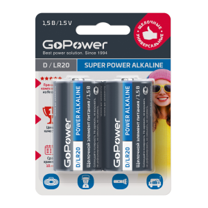 Батарейка GoPower LR20 D BL2 Alkaline 1.5V