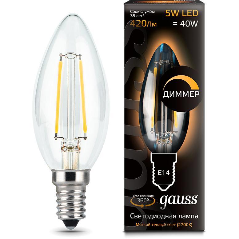 Лампа Gauss LED Filament свеча диммируемая E14 5W 2700К 