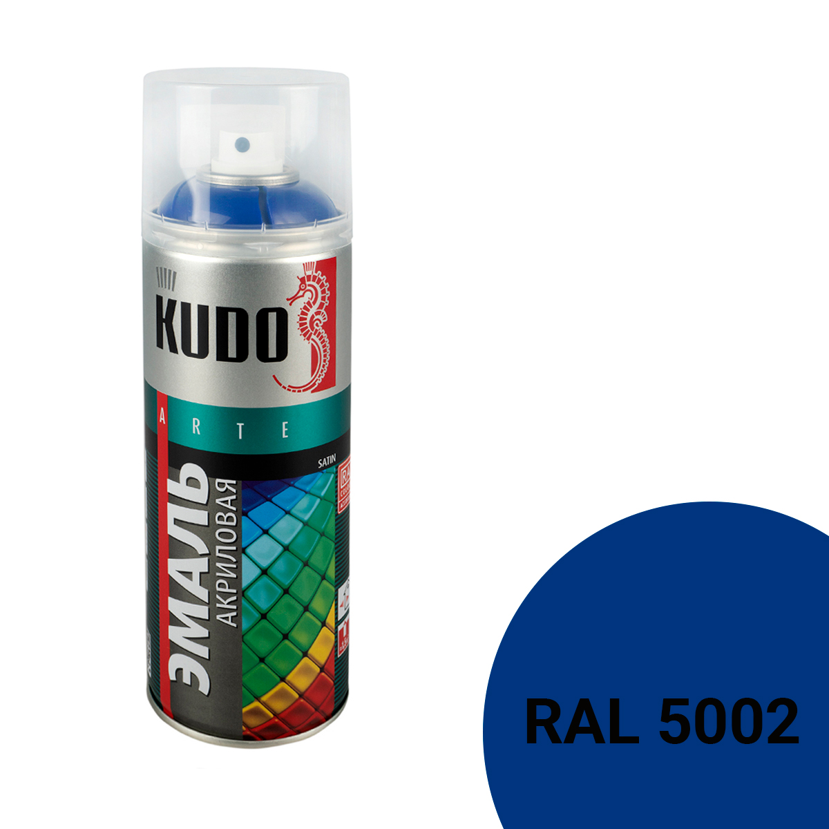 Аэрозольная акриловая краска Kudo Satin KU-0A5002, 520 мл, синяя 