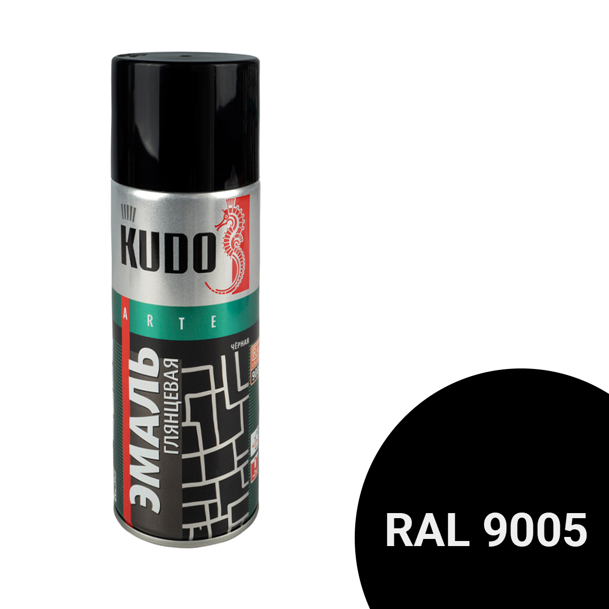 Аэрозольная алкидная краска Kudo KU-1002, глянцевая, 520 мл, черная 