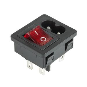 Выключатель клавишный 250 V 6 А (4с) ON-OFF красный с подсветкой иштекером C8 2PIN  REXANT
