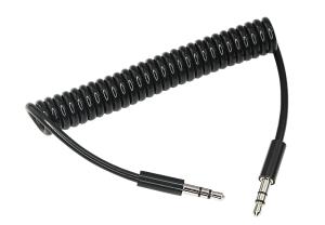 Аудиокабель AUX 3.5мм шнур спираль 1м черный