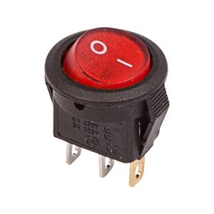 Выключатель клавишный круглый 250V 3А (3с) ON-OFF красный  с подсветкой  Micro  (RWB-106, SC-214)  REXANT Индивидуальная упаковка 1шт