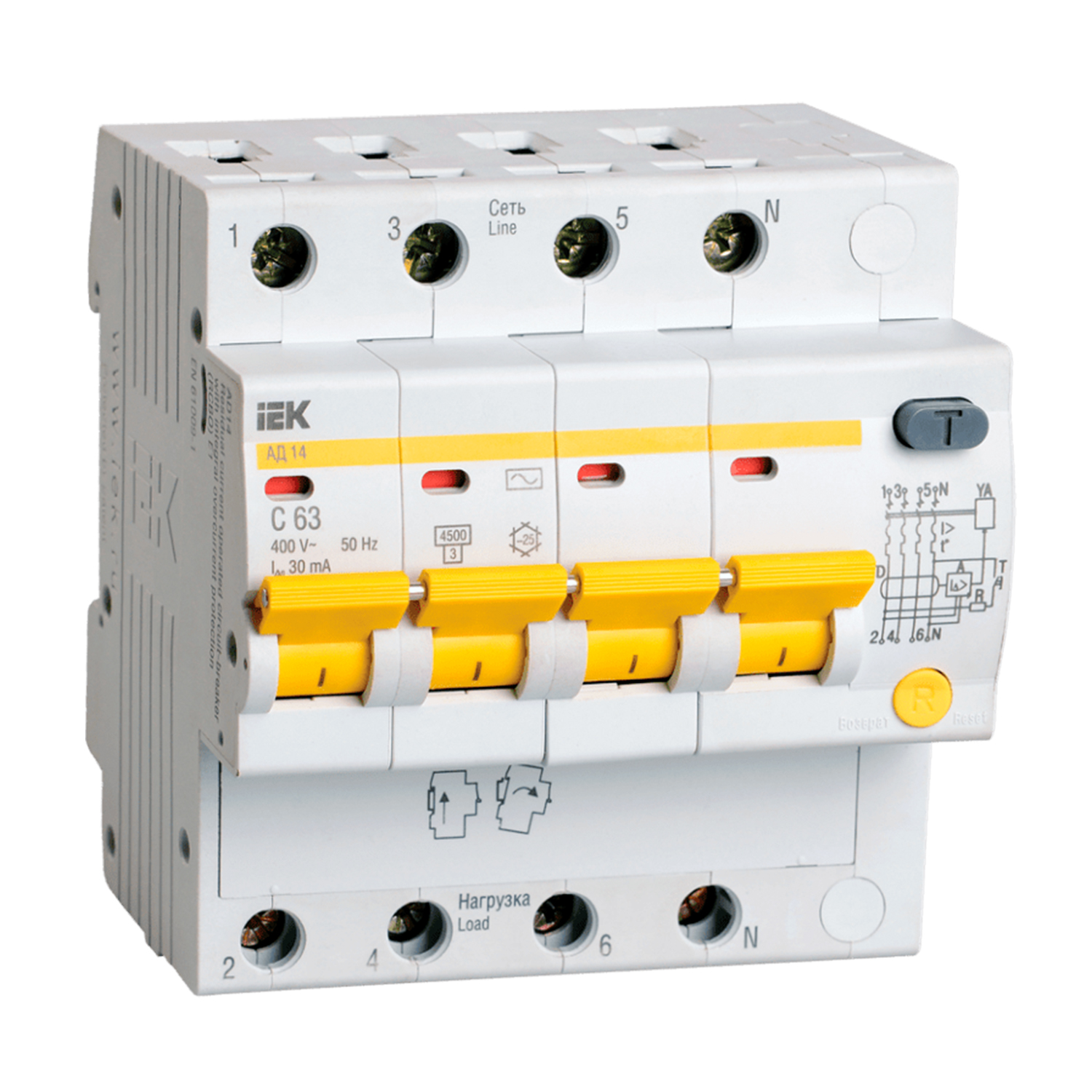 Автоматический выключатель дифференциального тока АВДТ34 C16 30мА IEK 