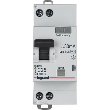 Дифференциальный автоматический выключатель Legrand RX3 1P+N 25А (C) 6кА 30мА (AC)