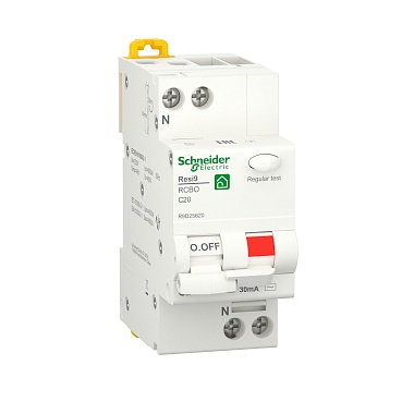 Автоматический выключатель дифференциального тока 2Р 20А 30мА 6кА (С) (тип AC) Resi9 Schneider Electric (1/6)