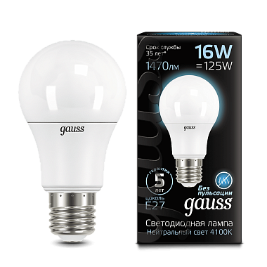 Лампа Gauss LED A60 16W E27 1470lm 4100K