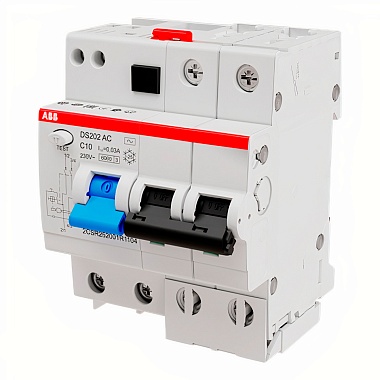 Автоматический выключатель дифференциального тока 2P 10А 30mA 230В (АВДТ) DS202 AC-C10/0,03 ABB