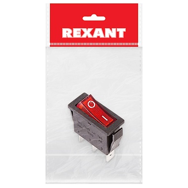 Выключатель клавишный 250V 15А (3с) ON-OFF красный  с подсветкой (RWB-404, SC-791, IRS-101-1C)  REXANT Индивидуальная упаковка 1шт