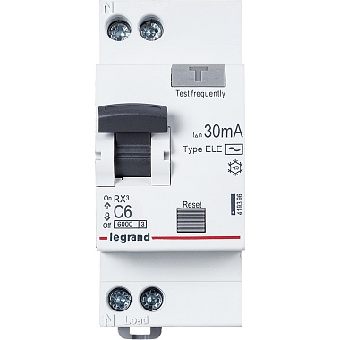 Дифференциальный автоматический выключатель Legrand RX3 1P+N 6А (C) 6кА 30мА (AC)