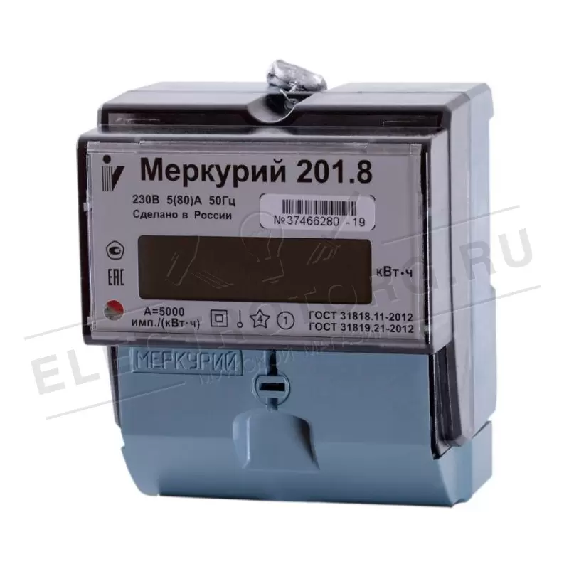 Электросчетчик Меркурий 201.8 230В; 5(80)А; кл. т. 1,0; 1 тариф; Имп ...
